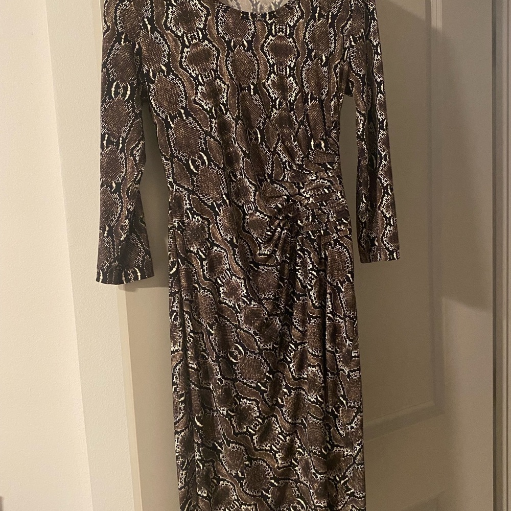 Calvin Klein Brown and Cream Long Sleeve Dress